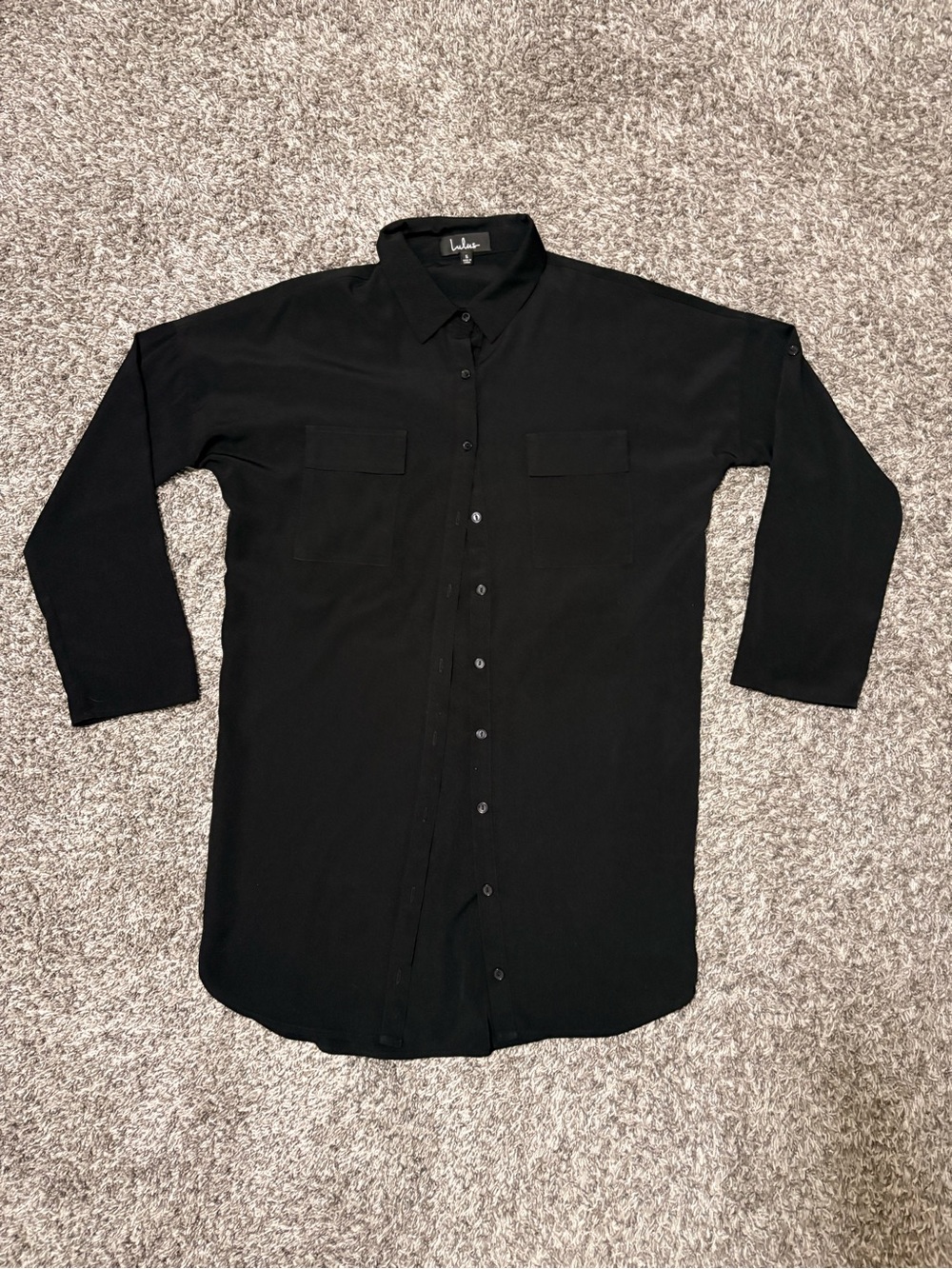 Lulu's Black Longline Button-Up Shirt Dress